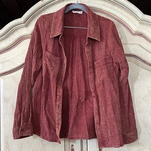 Very J Burgundy Acid Washed Button-Down Long Sleeve Shirt size Medium